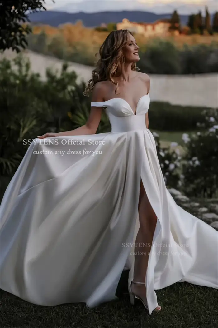 Robe de mariée sur mesure SSYTENS élégante et moderne en polyester satiné pour cérémonies de mariage et grandes occasions