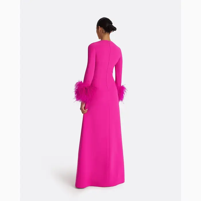 Robe de soirée élégante Furtanseo avec train de balayage pour femmes, polyester, col rond, plumes, longueur au sol, pour événements spéciaux