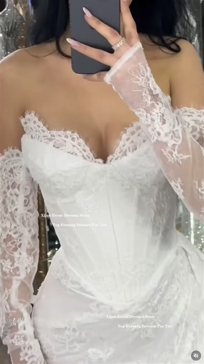 Xijun luxe ivoire dentelle robes de mariée chérie haute fente formelle