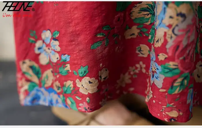 Robe longue en lin de coton imprimé bohème pour femmes