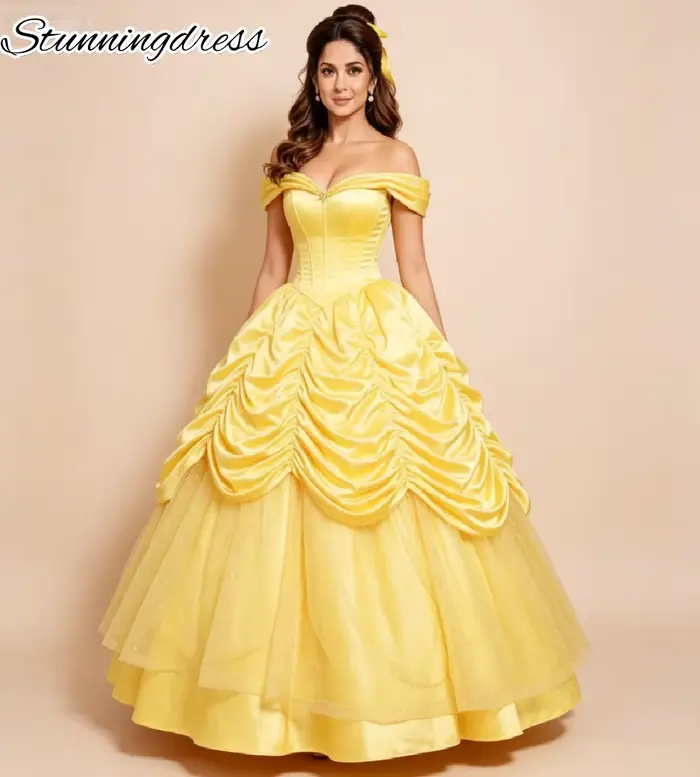 Robe de bal bleue Cendrillon style conte de fées 2026