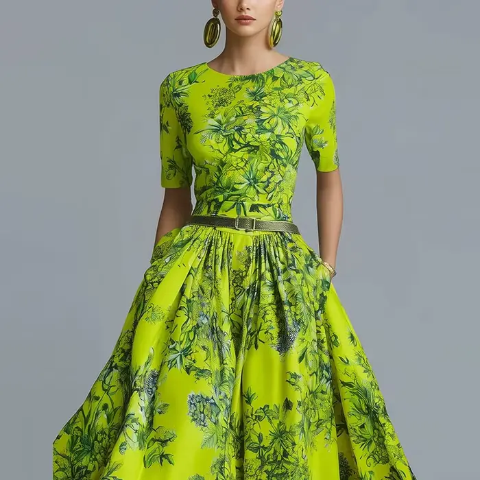 Robe longue décontractée style bohème pour femmes, col rond, coupe trapèze, polyester, pour parties, plage, vacances et occasions spéciales
