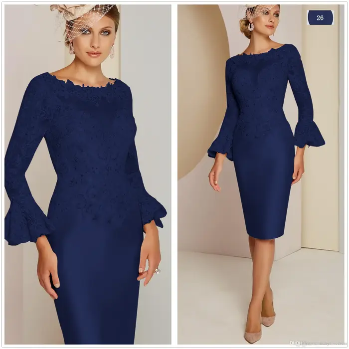 Robe de mère de la mariée en polyester avec manches longues et décoration en dentelle pour les fêtes de mariage occasions spéciales