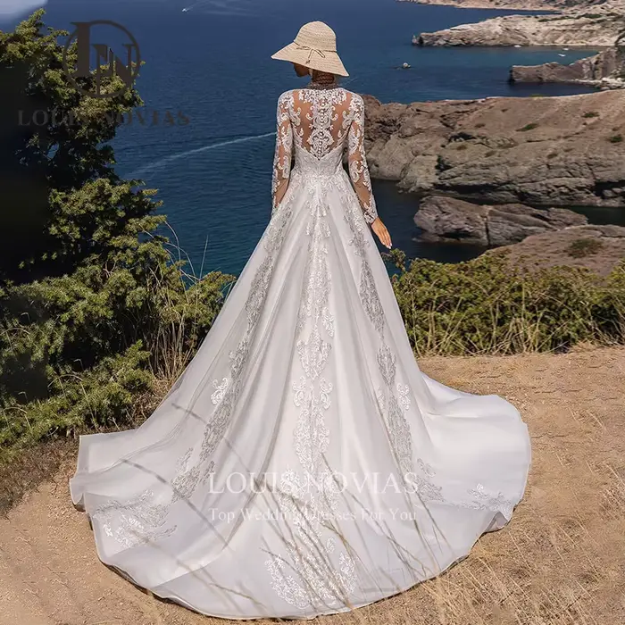 Modiis-Robe de mariée A-Line à manches longues et col rond