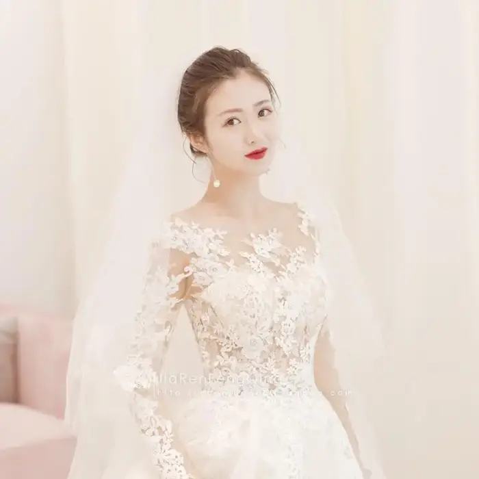 Robe de mariée à lacets brodée en voile, dentelle et organza, taille personnalisée, princesse, longueur au sol, col rond, manches longues, occassion spéciale