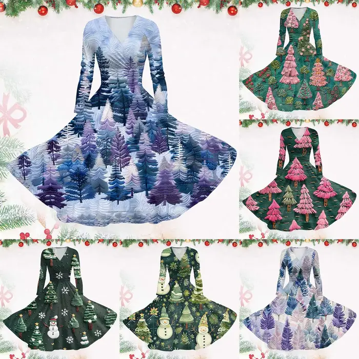 Robe Pinup Imprimée de Noël Polyester Elégante pour Femmes Occasions Spéciales Fêtes Mariages Soirées Gala