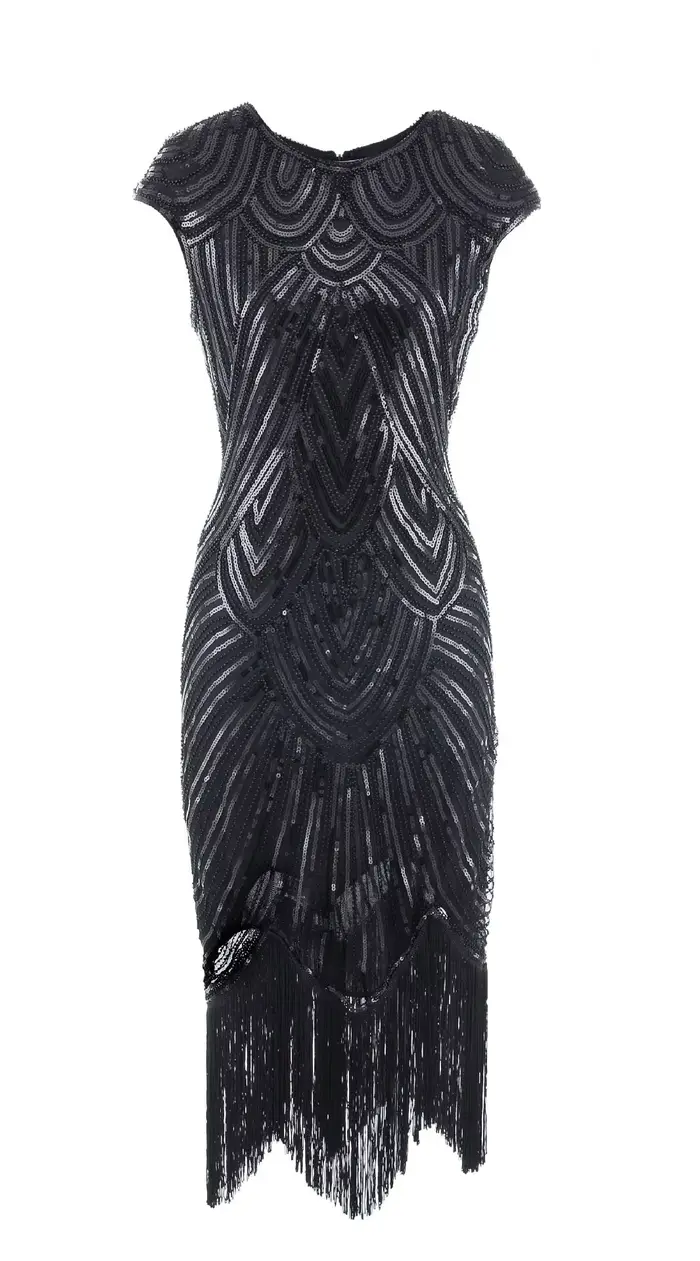 Robe de soirée évasée à franges perlées à paillettes pour femmes, jupe longue vintage à pampilles, r