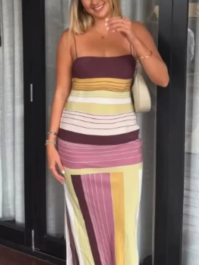 Robe bohème blocs de couleurs chic pour femmes été plage romantique tendance vintage décontractée style sexy