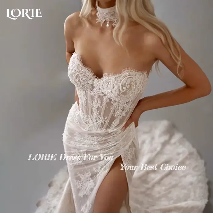 Robe de mariée Bohème princesses LORIE en dentelle avec train sirène pour femmes occasions spéciales