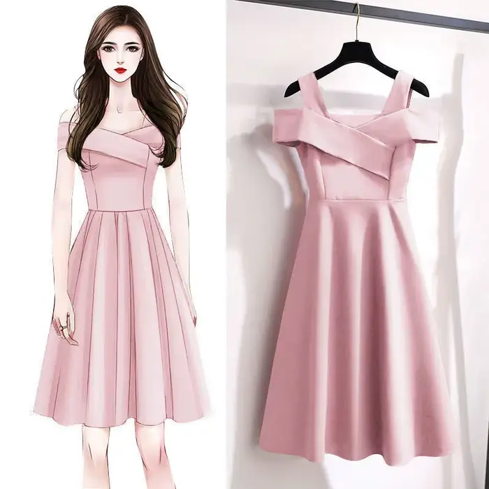 Femmes robes 2025 nouvelle mode épaules dénudées look mince taille cintrée genou longueur robe vêtements pour femmes vestidos