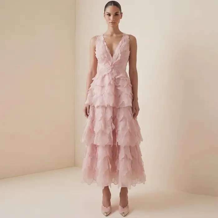 Robe de soirée classique en organza à col en V, ornée de fleurs délicates, robes de bal élégantes, d