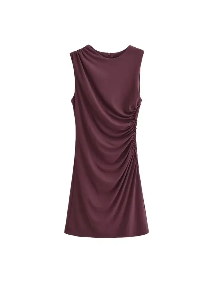 Robe drapée TRZA en polyester pour femmes, sexy et club, mini, sans manches, col rond, occasion spéciale