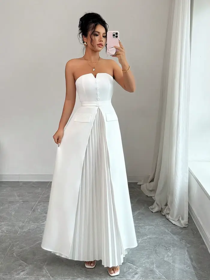 Robe longue blanche sans bretelles pour femme
