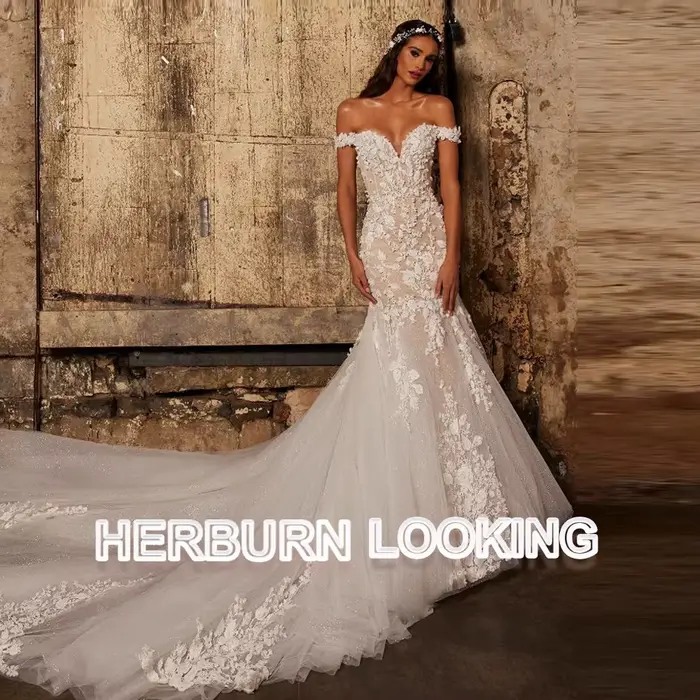 HERBURN Bohe Appliques robes De mariée pour femmes mariée Corset hors De l'épaule plissée Robe De ma