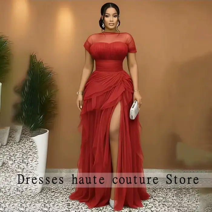Robes de soirée longues vertes élégantes à manches transparentes