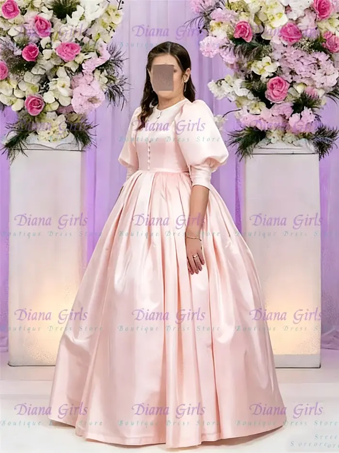Robe de demoiselle d'honneur élégante en satin avec manches bouffantes et style princesse pour petite fille occasions spéciales première communion mariage anniversaire soirée