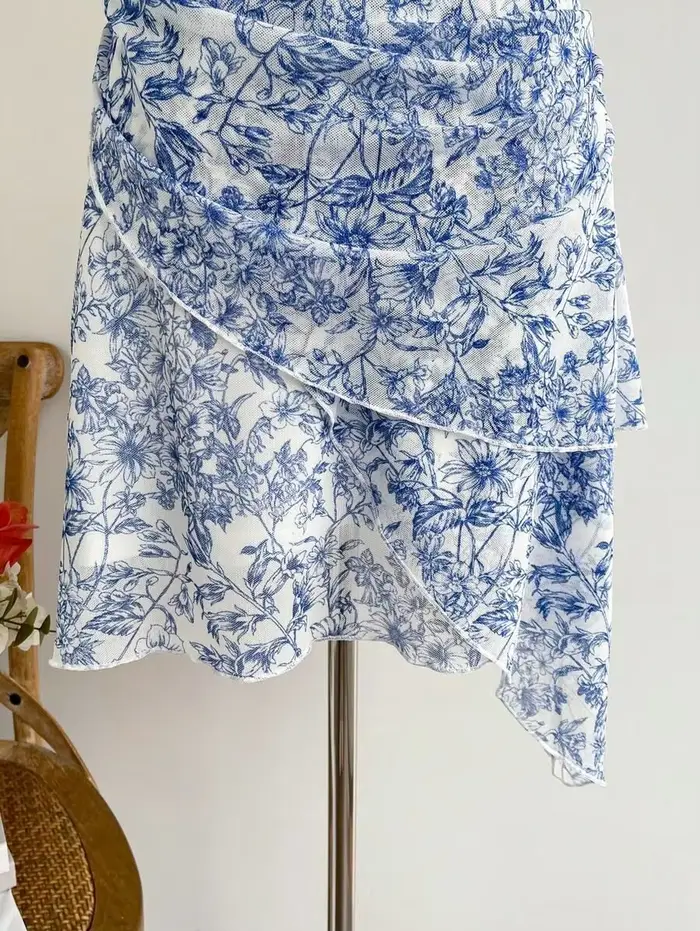Robe d'été en maille bleue à fleurs pour femmes style sexy décontractée élégante occasion spéciale soirée été