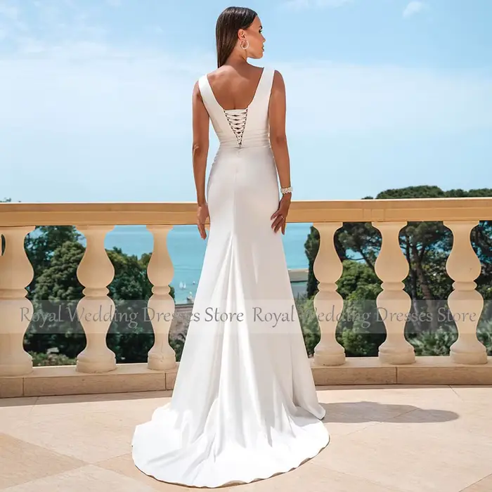 Robe de mariée sirène blanche avec poignées pour la mariée