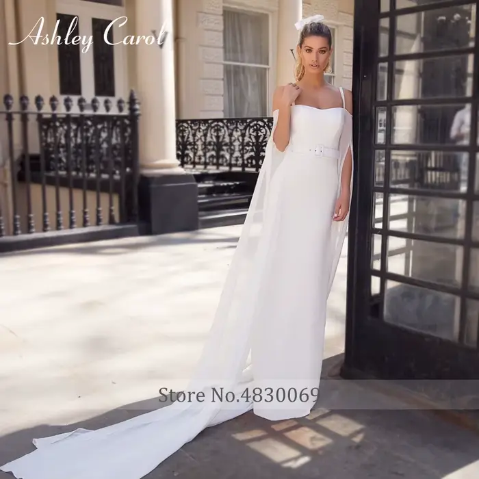 Ashley Carol-Robe de Mariée Sirène Élégante en Mousseline de Soie, Bretelles Spaghetti, Sans Bretelles, Simple, pour Patients, Quelle que soit la Robe de Mariée