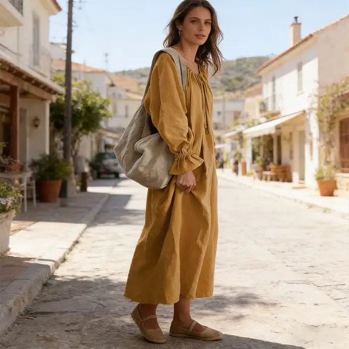 Robe Mori originale vintage en coton et lin pour femmes