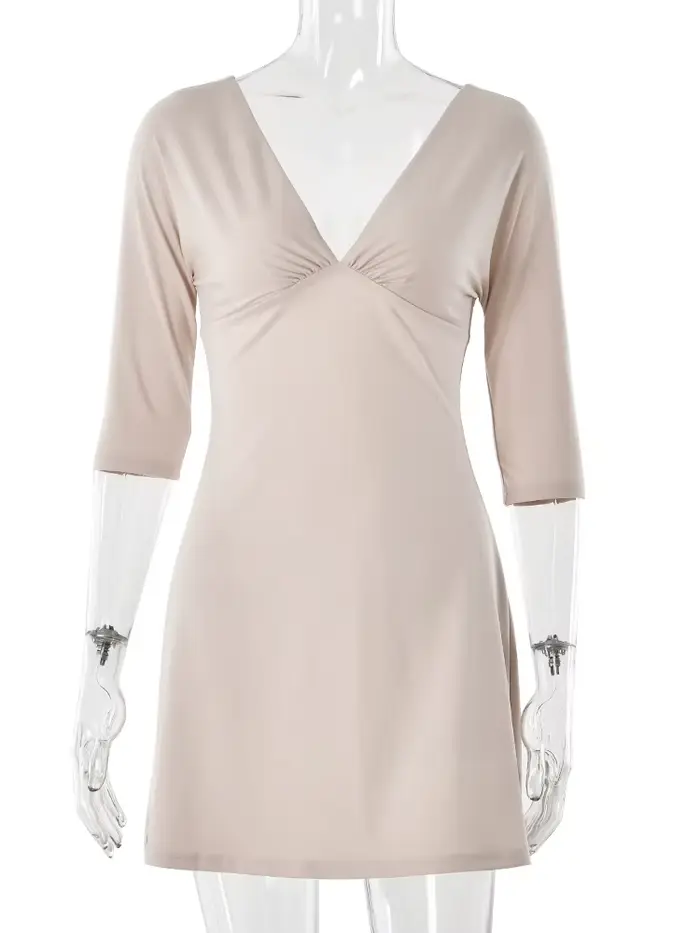 JULISSA MO Robe Courte Femme Sexy à Col en V Profond et Manches Mi-Longues