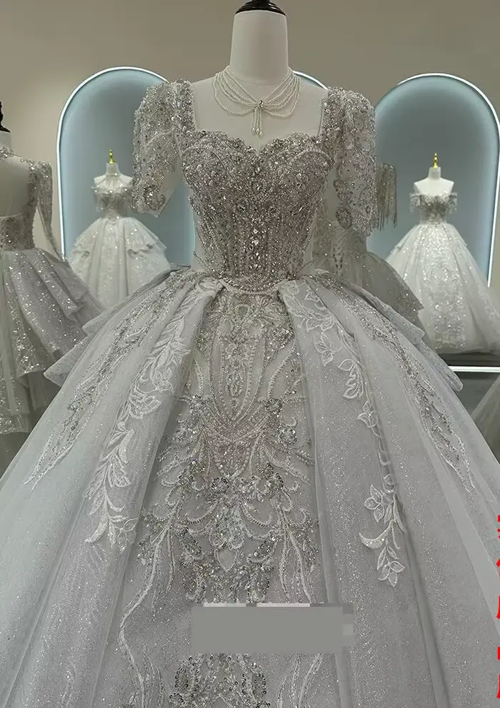 Robe de mariée de luxe française avec perles brillantes, broderie lourde, ciel étoilé et queue personnalisable pour femme occasions spéciales
