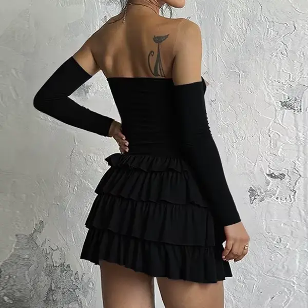 Robe polyester épaules dénudées plissée volants décolleté cou fendu printemps automne bywindto pour femmes occasions spéciales