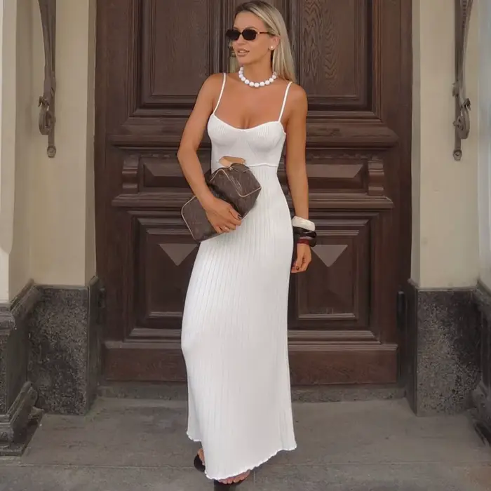 Robe élégante sexy sans manches polyesters longue cheville pour femmes occasions spéciales soirée festive