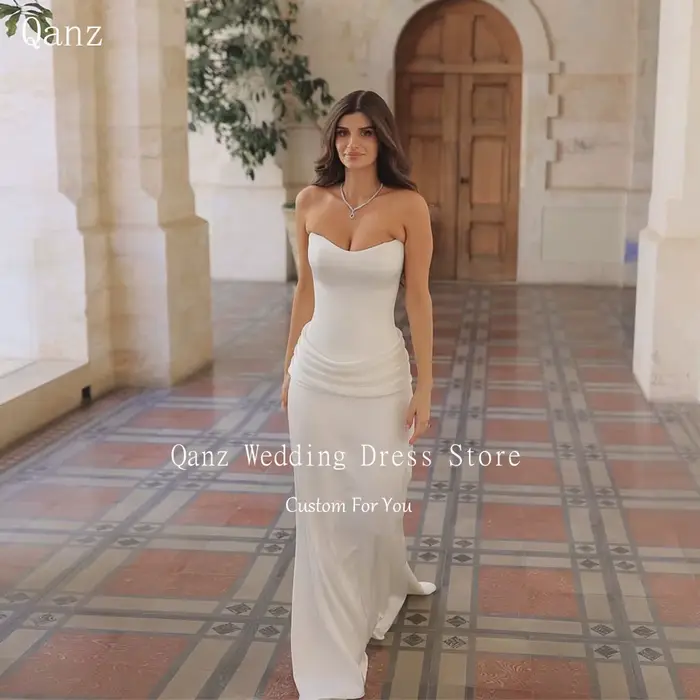 Robes de mariée en satin Qanz Minimalism, style sirène, dos nu, Vestido De Novias Civil, Robe De Mar