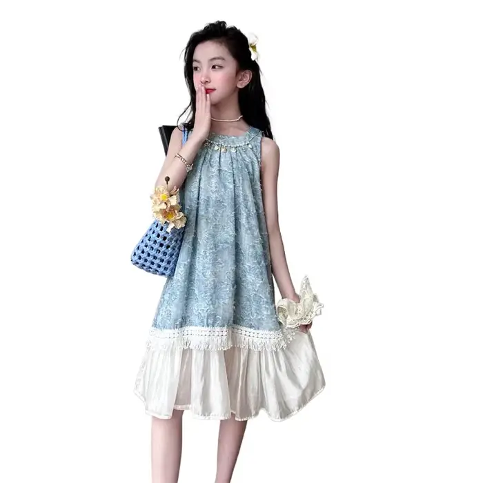 Robe élégante en tissu Jacquard bleu pour filles