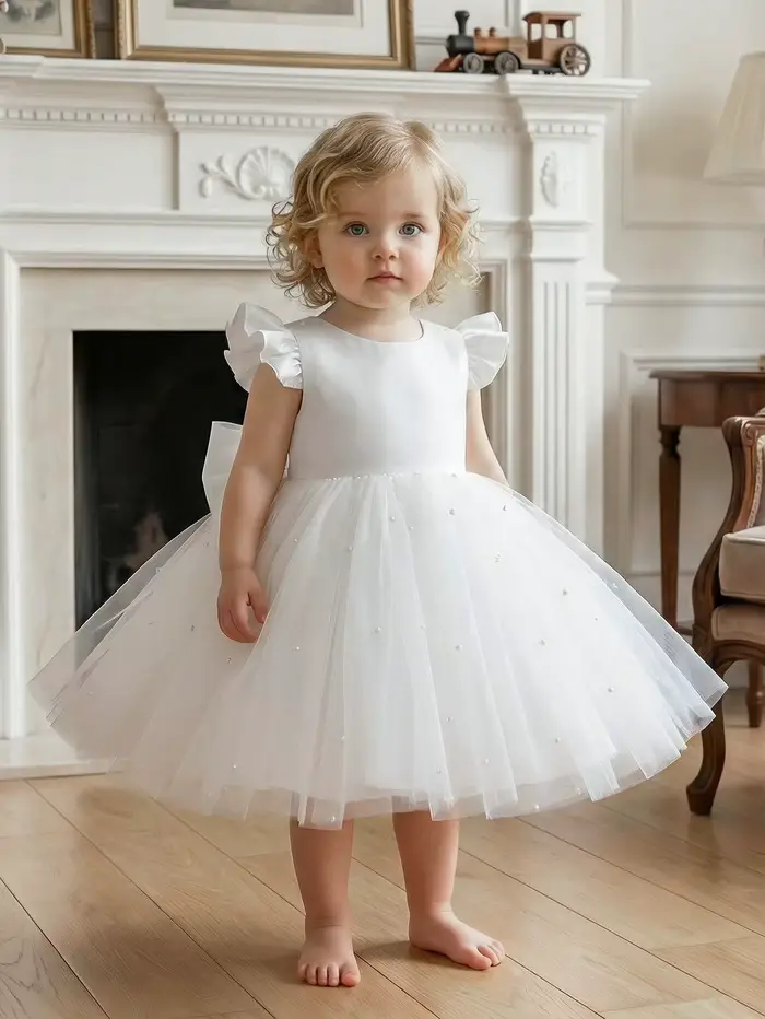 Robe de princesse blanche élégante pour filles avec manches volantées