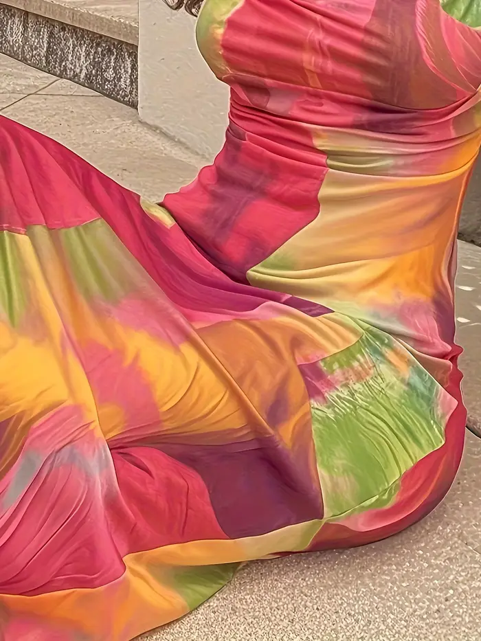 Robe longue de plage décontractée imprimé floral dégradé moulante sexy sans bretelles ample ajustée aux hanches occassions estivales femmes