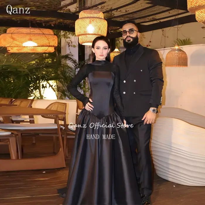 Qanz Vintage doux Satin robes De soirée sans saleté longue une ligne