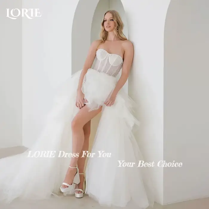 LORIE dentelle à volants perles robes de mariée brillant chérie bouffée robe