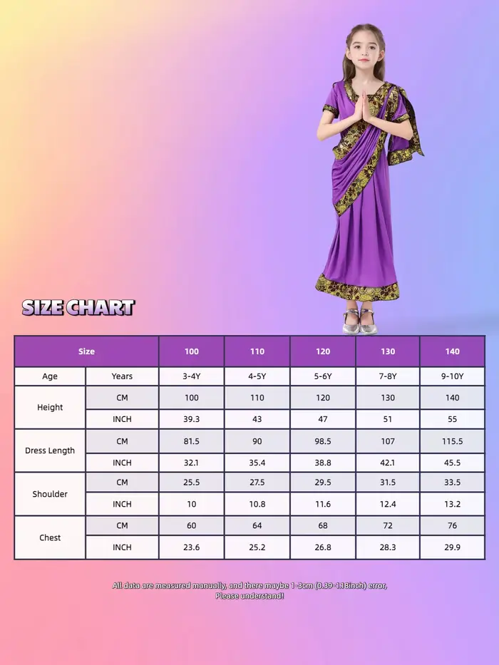 Robe de princesse ethnique indienne glamour déguisement de Noël Bollywood sari de cosplay pour enfants occasions spéciales