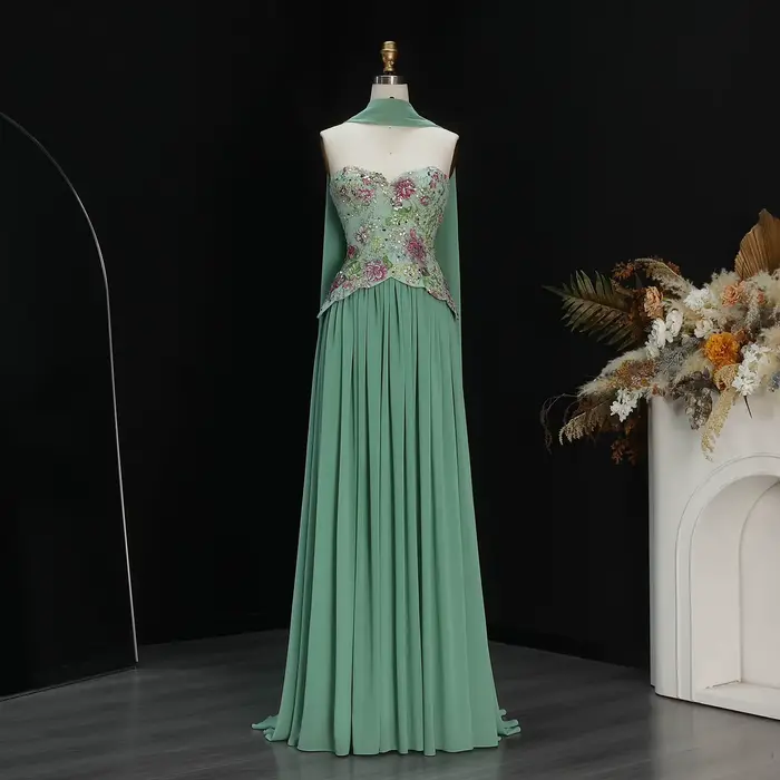 Robe de soirée élégante à imprimé floral pour femme Sharon Said avec écharpe, sequins, pour mariage,