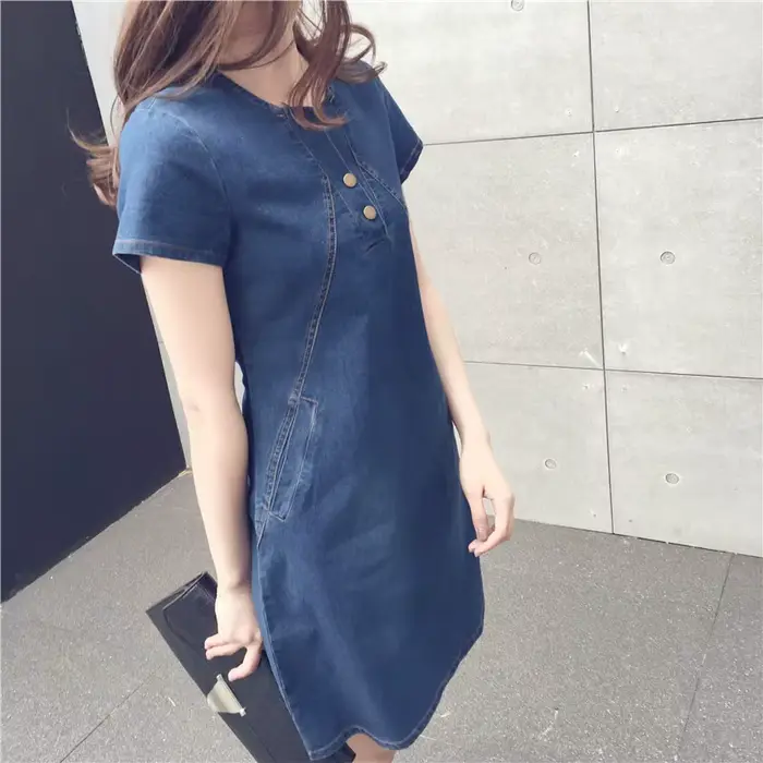 Robe en jean décontractée avec poche à boutons pour femmes