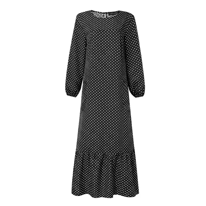 ZANZEA Robe Abaya décontractée à pois imprimés pour femme, col rond, manches longues, style Dubaï, K