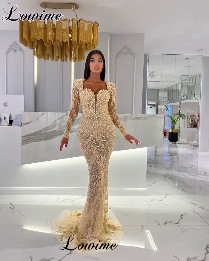 Robe de soirée deux pièces champagne avec poignées