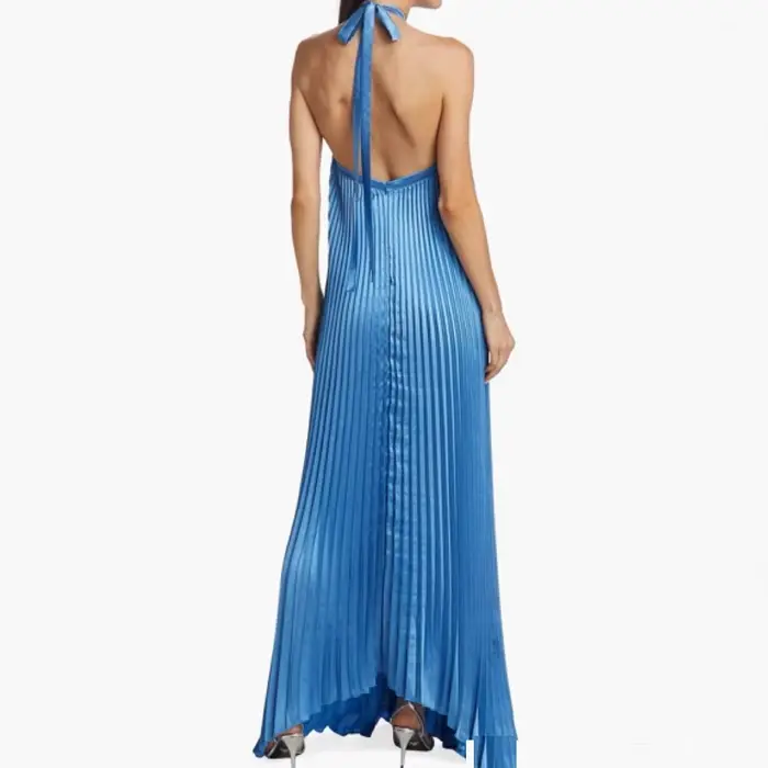 Robe longue plissée unie tendance