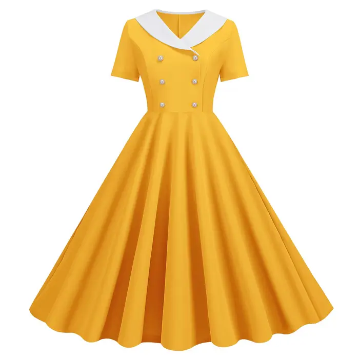Robe de soirée vintage des années 1950 en polyester avec col en V et simple boutonnage pour femmes occasions spéciales et bal