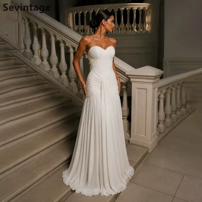 Robe de soirée sirène Sevintage 2026 en mousseline ivoire