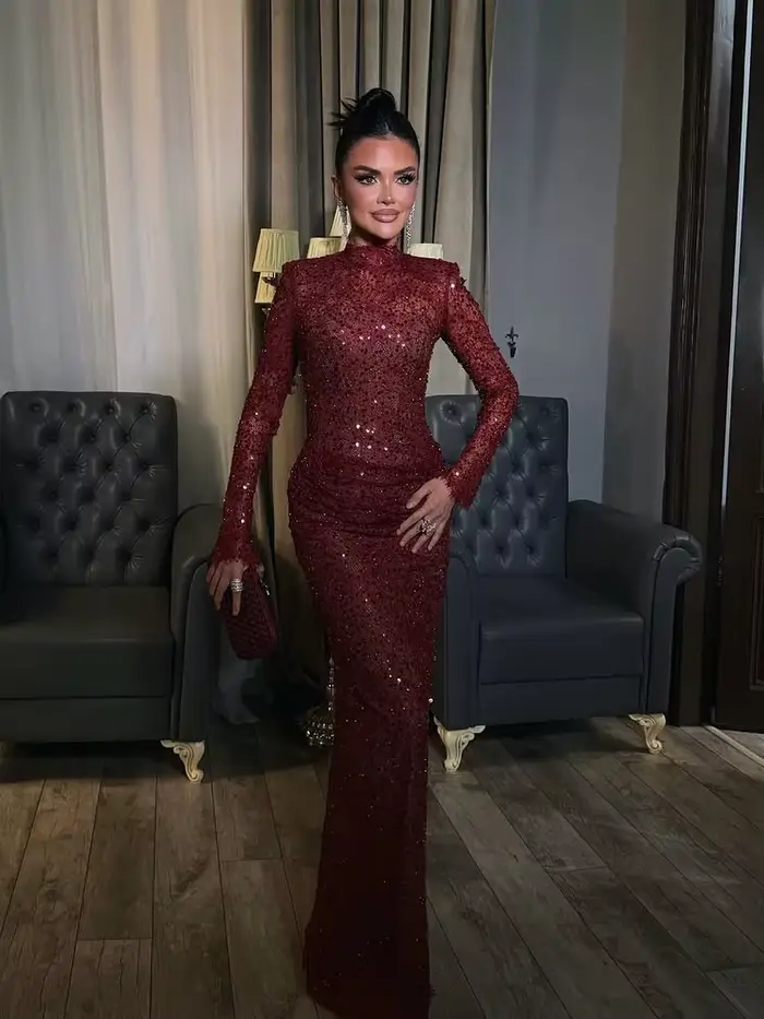 Robes de soirée de luxe dubaï Vintage Claret Occasion formelle robes de bal dentelle brillante personnalisé فسات