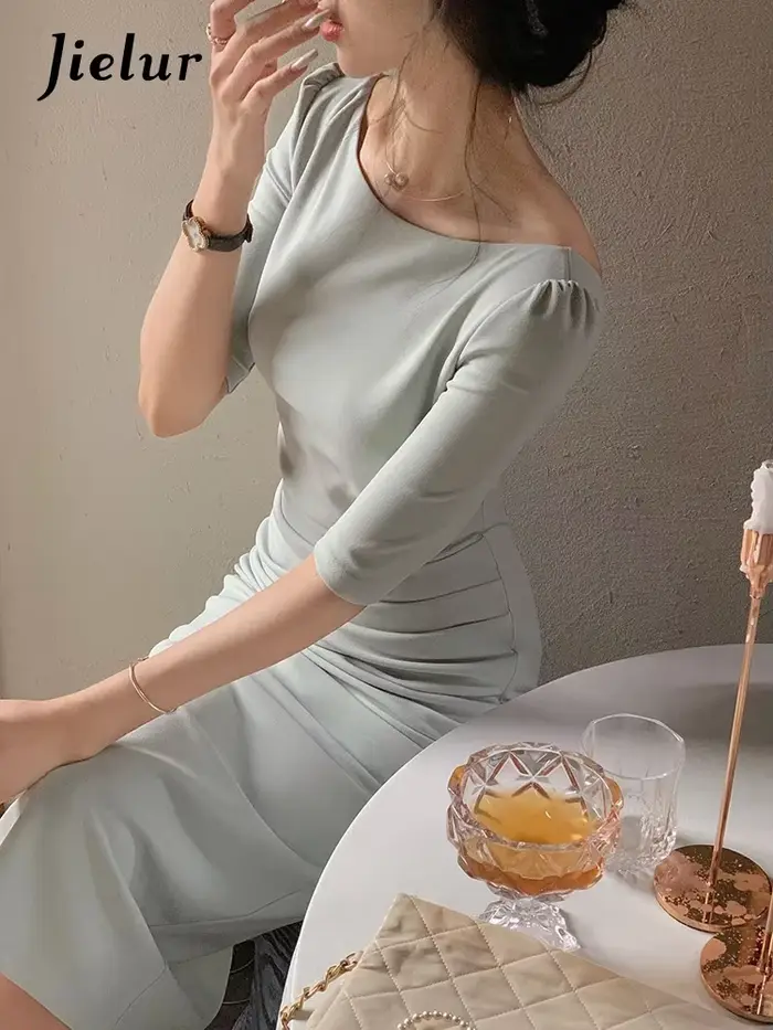 Jielur robe Simple pour femmes élégant Midi