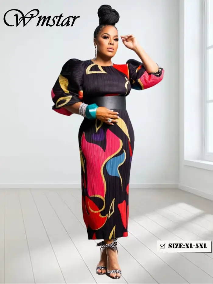 Robe élégante à manches bouffantes pour femmes grandes tailles automne soirée événements spéciaux