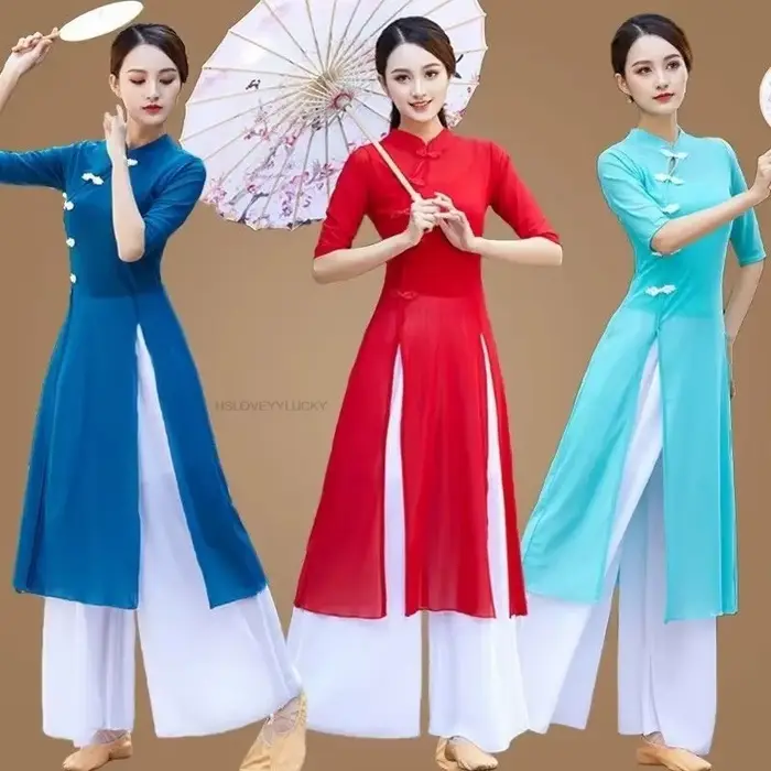 Robe traditionnelle vietnamienne Aodai élégante en coton et polyester pour femmes occasions spéciales danse folklorique