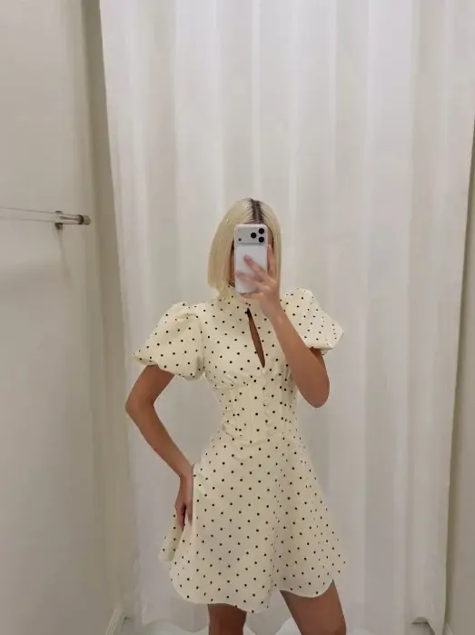 Robe Courte Rétro à Pois Coupe Trapèze pour Femme