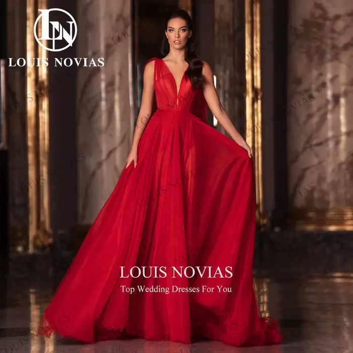 Robe de soirée rouge élégante en microfibre et LYCRA pour femmes, col en V profond, rubans dos nu, longueur au sol, pour cocktail et événements spéciaux