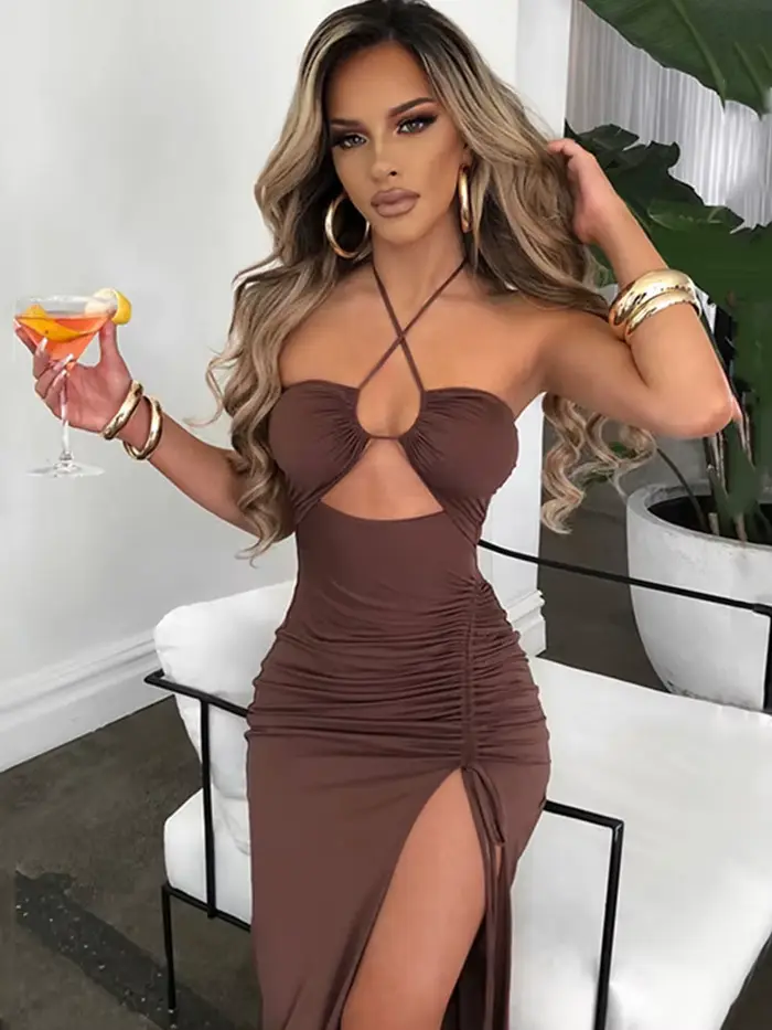 Sans manches Sexy femme Midi dos nu robes mince boîte de nuit fête femmes robe moulante