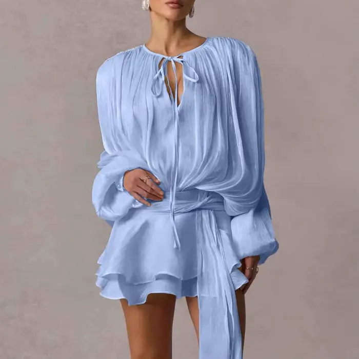 Robe mini élégante Gaono coupe trapèze à lacets pour fête manches évasées mode féminine soirée d'été automne